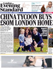 London Evening Standard (UK) Newspaper Front Page for 21 December 2015