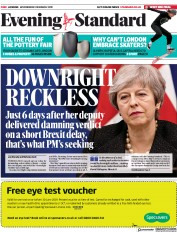 London Evening Standard (UK) Newspaper Front Page for 21 March 2019