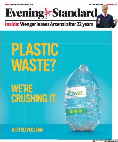 London Evening Standard Newspaper Front Page (UK) for 21 April 2018