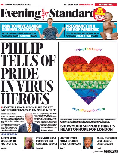 London Evening Standard Newspaper Front Page (UK) for 21 April 2020