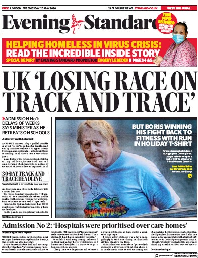 London Evening Standard Newspaper Front Page (UK) for 21 May 2020