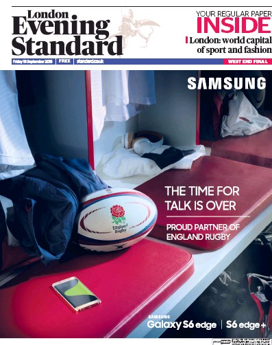 London Evening Standard Newspaper Front Page (UK) for 21 September 2015