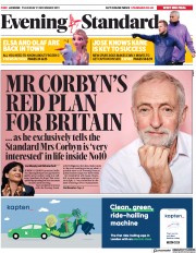 London Evening Standard (UK) Newspaper Front Page for 22 November 2019