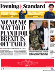 London Evening Standard (UK) Newspaper Front Page for 22 January 2019