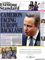 London Evening Standard (UK) Newspaper Front Page for 22 February 2016