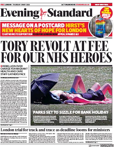 London Evening Standard Newspaper Front Page (UK) for 22 May 2020