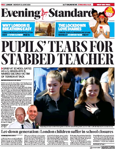 London Evening Standard Newspaper Front Page (UK) for 23 June 2020