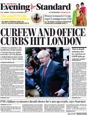 London Evening Standard (UK) Newspaper Front Page for 23 September 2020