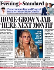 London Evening Standard (UK) Newspaper Front Page for 24 November 2020