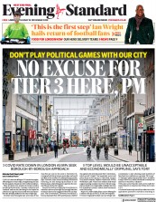 London Evening Standard (UK) Newspaper Front Page for 25 November 2020