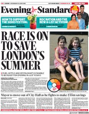 London Evening Standard (UK) Newspaper Front Page for 25 June 2020