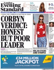 London Evening Standard (UK) Newspaper Front Page for 25 September 2015