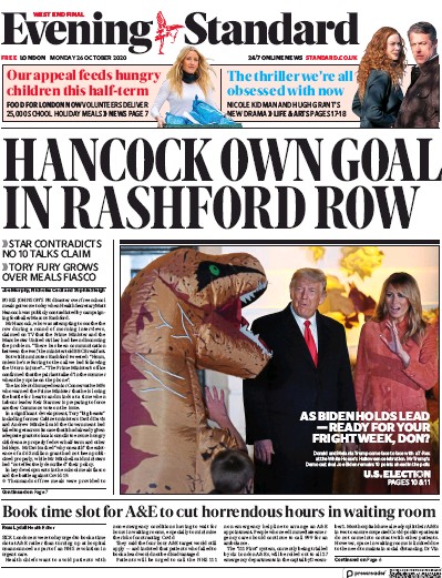 London Evening Standard Newspaper Front Page (UK) for 27 October 2020