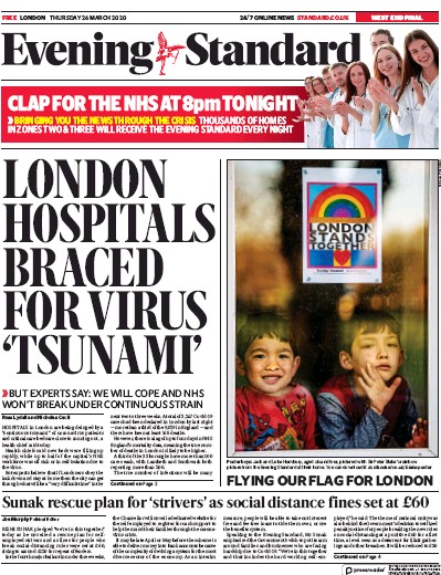 London Evening Standard Newspaper Front Page (UK) for 27 March 2020