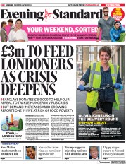 London Evening Standard (UK) Newspaper Front Page for 27 April 2020