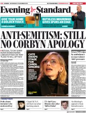 London Evening Standard (UK) Newspaper Front Page for 28 November 2019