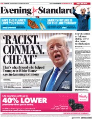 London Evening Standard (UK) Newspaper Front Page for 28 February 2019