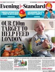 London Evening Standard (UK) Newspaper Front Page for 29 April 2020