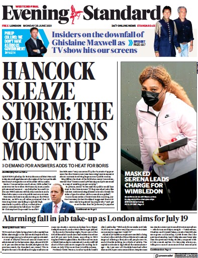 London Evening Standard Newspaper Front Page (UK) for 29 June 2021