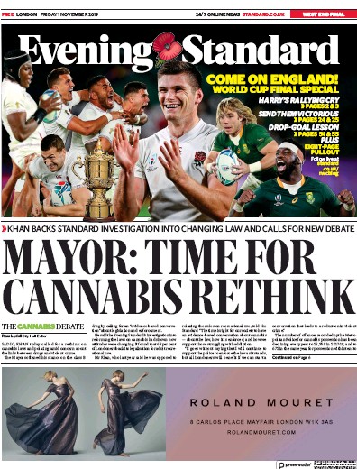 London Evening Standard Newspaper Front Page (UK) for 2 November 2019