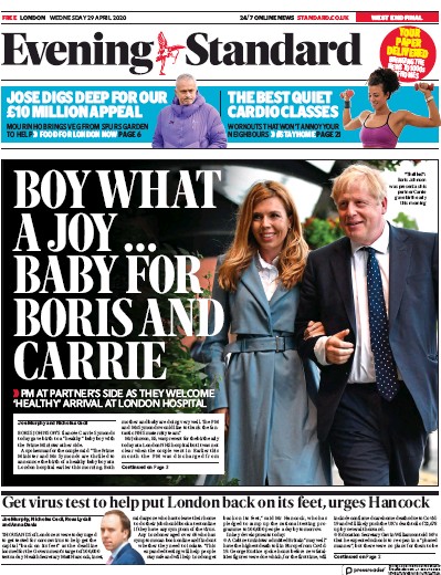 London Evening Standard Newspaper Front Page (UK) for 30 April 2020