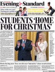 London Evening Standard (UK) Newspaper Front Page for 30 September 2020