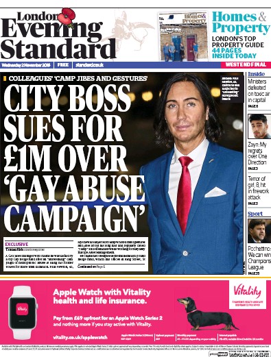 London Evening Standard Newspaper Front Page (UK) for 3 November 2016