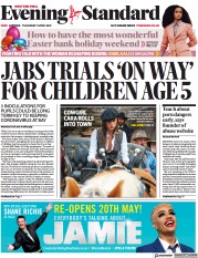 London Evening Standard (UK) Newspaper Front Page for 3 April 2021