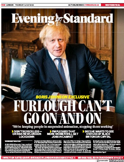 London Evening Standard Newspaper Front Page (UK) for 3 July 2020