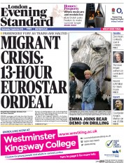 London Evening Standard (UK) Newspaper Front Page for 3 September 2015