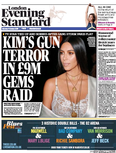 London Evening Standard Newspaper Front Page (UK) for 4 October 2016