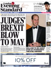 London Evening Standard (UK) Newspaper Front Page for 4 November 2016