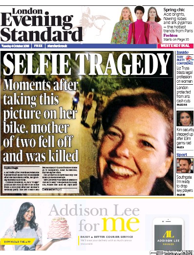 London Evening Standard Newspaper Front Page (UK) for 5 October 2016