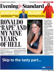 London Evening Standard (UK) Newspaper Front Page for 5 October 2018