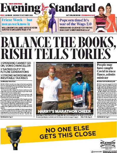 London Evening Standard Newspaper Front Page (UK) for 6 October 2020