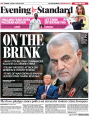 London Evening Standard (UK) Newspaper Front Page for 6 January 2020