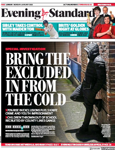 London Evening Standard Newspaper Front Page (UK) for 7 January 2020