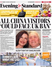 London Evening Standard (UK) Newspaper Front Page for 7 February 2020