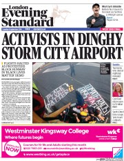 London Evening Standard (UK) Newspaper Front Page for 7 September 2016