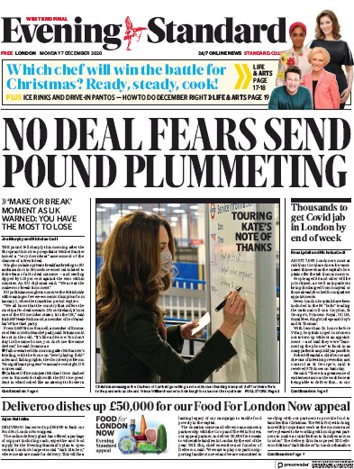 London Evening Standard Newspaper Front Page (UK) for 8 December 2020