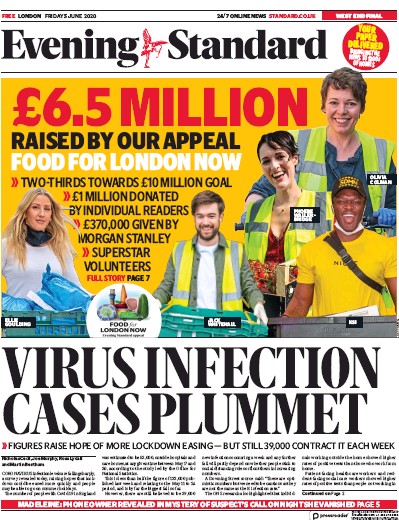 London Evening Standard Newspaper Front Page (UK) for 8 June 2020