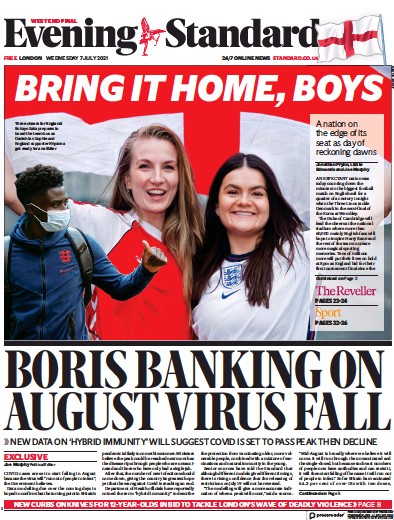 London Evening Standard Newspaper Front Page (UK) for 8 July 2021