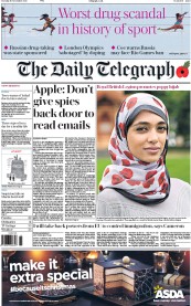 The Daily Telegraph (UK) Newspaper Front Page for 10 November 2015