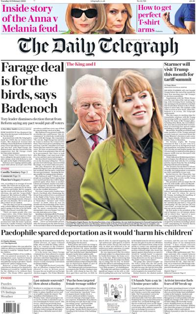 The Daily Telegraph Newspaper Front Page (UK) for 11 February 2025