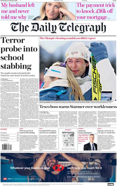 The Daily Telegraph Newspaper Front Page (UK) for 11 February 2026
