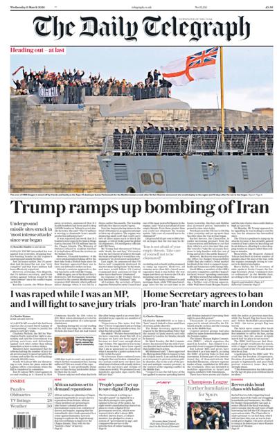 The Daily Telegraph Newspaper Front Page (UK) for 11 March 2026