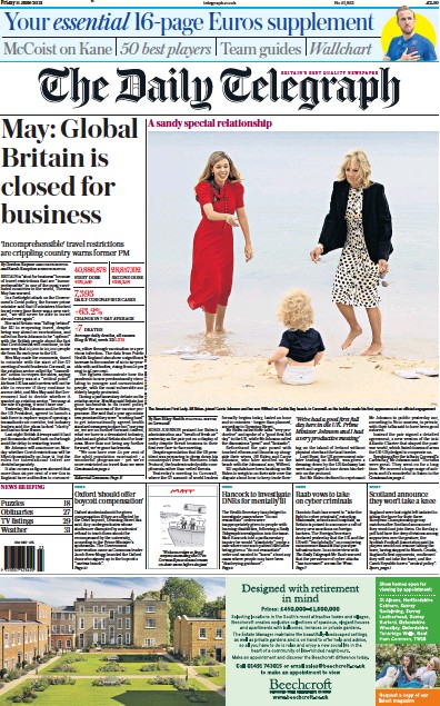 The Daily Telegraph Newspaper Front Page (UK) for 11 June 2021