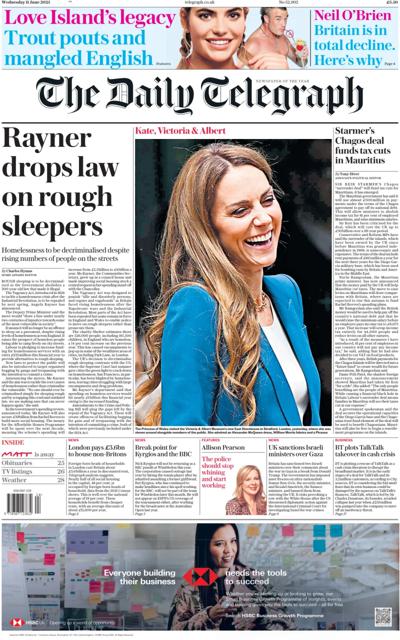 The Daily Telegraph Newspaper Front Page (UK) for 11 June 2025