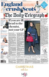 The Daily Telegraph (UK) Newspaper Front Page for 12 November 2016