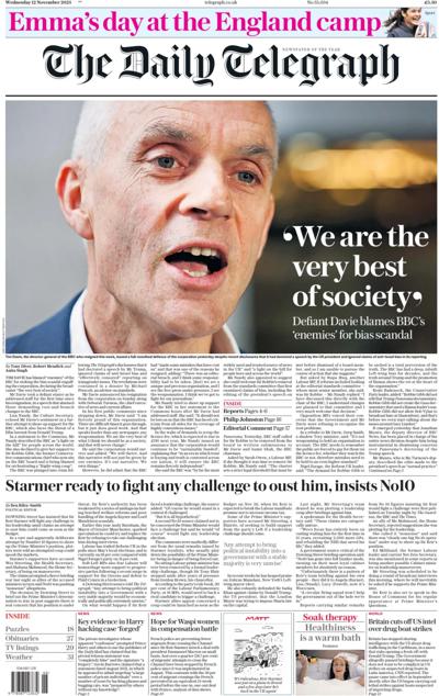 The Daily Telegraph Newspaper Front Page (UK) for 12 November 2025